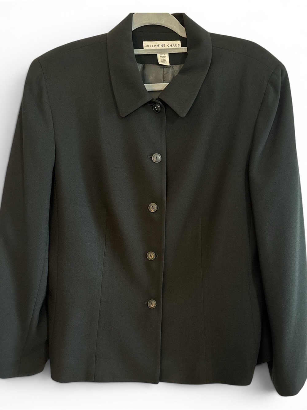 Josephine Chaus Black Button Front Jacket Blazer Size 14 Classic Minimalist
